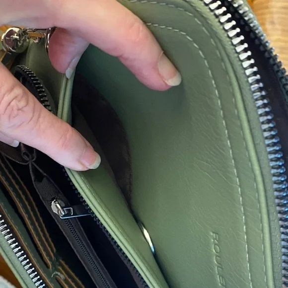 Olive Green Crossbody Bag with Embroidered Strap - Picture 3 of 11